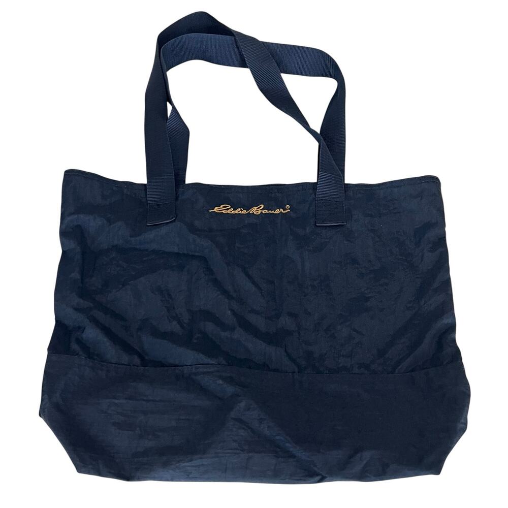 Eddie Bauer Nylon Tote Shoulder Bag Navy Blue Open Top Lightweight
